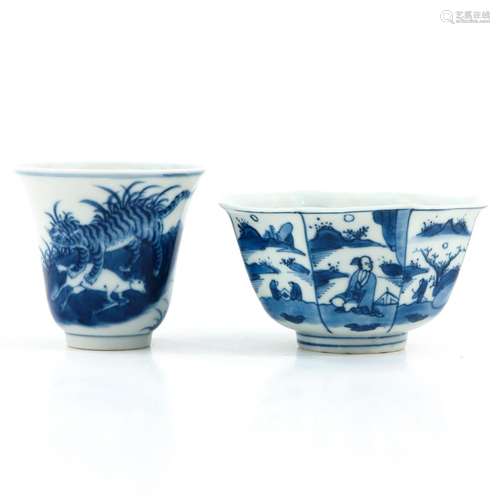 A Blue and White Bowl and Cup