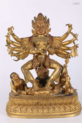 A Gilt Copper Dharmapalas Buddha Statue.