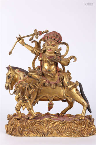 A Gilt Copper Palden Lhamo Buddha Statue.