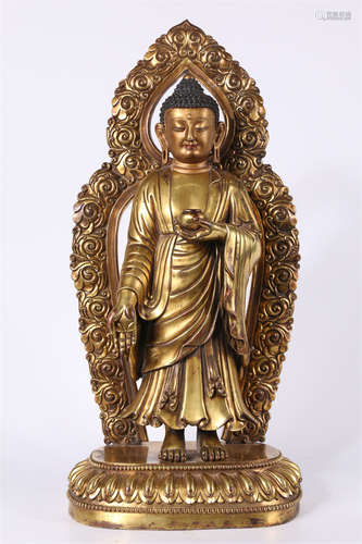 A Gilt Copper Sakyamuni Buddha Statue.