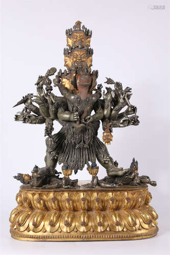 A Silvering Copper Kalacakra Buddha Statue.