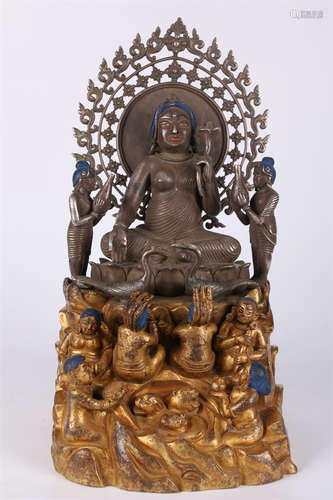 A Gilt Silver Dharmapalas Buddha Statue.