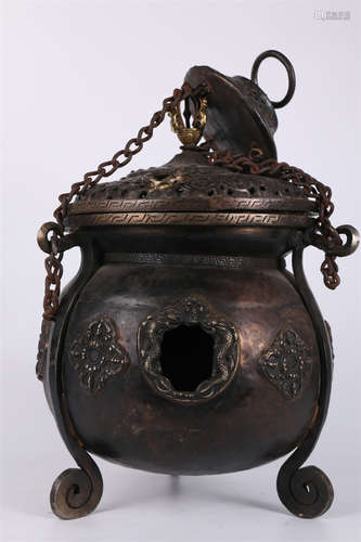 A Gilt Cast Iron Hanging Censer.