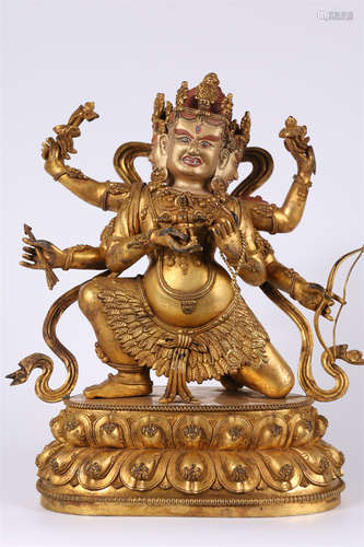 A Gilt Copper Parnashavari Buddha Statue.