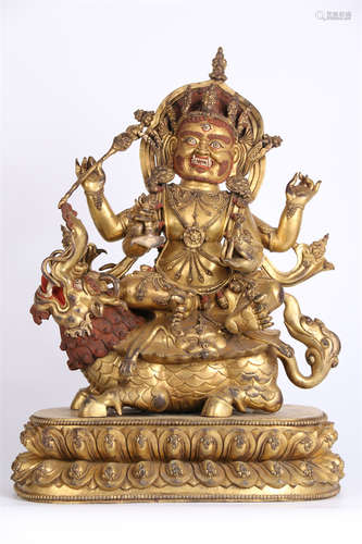 A Gilt Copper Mahakala Buddha Statue.