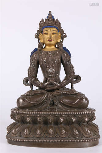 A Silver Amitayus Buddha Statue.