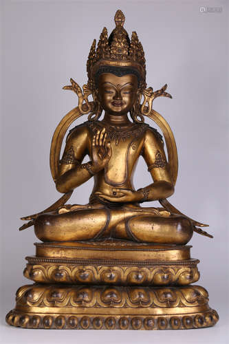 A Gilt Copper Shengye Bodhisattva Statue.