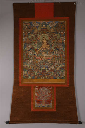 A Green Tara Buddha Thangka.