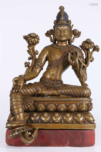 A Copper Green Tara Buddha Statue.