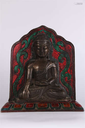 A Cast Iron Sakyamuni Buddha Statue.