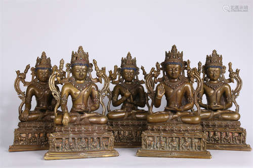 An Alloy Copper Five Dhyani Buddha Statues.