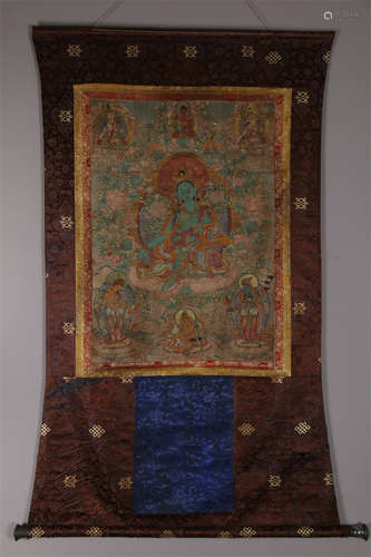 A Green Tara Buddha Thangka.