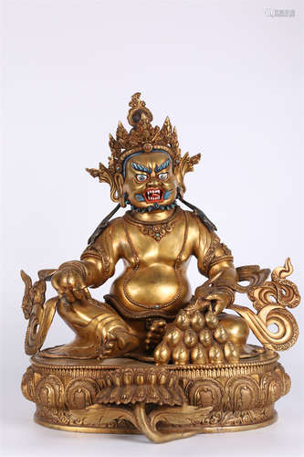 A Gilt Copper Yellow Wealthy Buddha Statue.