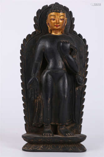 A Wooden Standing Sakyamuni Buddha Statue.
