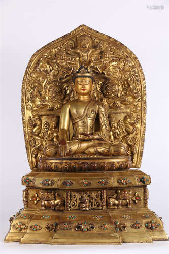 A Gilt Copper Sakyamuni Buddha Statue.