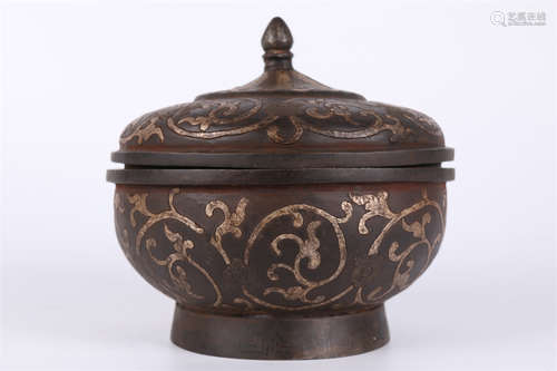 A Silvering Cast Iron Lidded Jar.