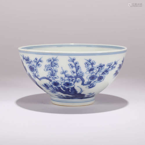 A Blue and White Pine, Bamboo and Prunus Bowl