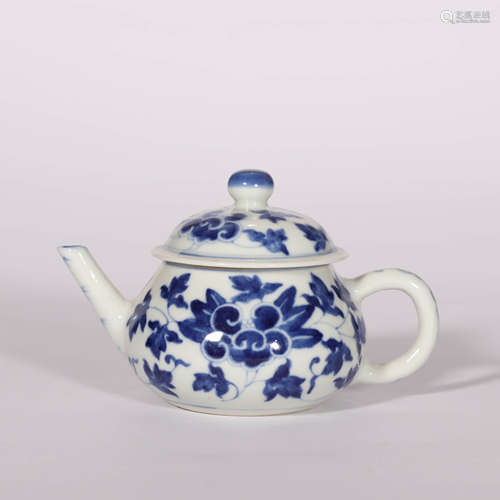 A Blue and White Floral Tea Pot