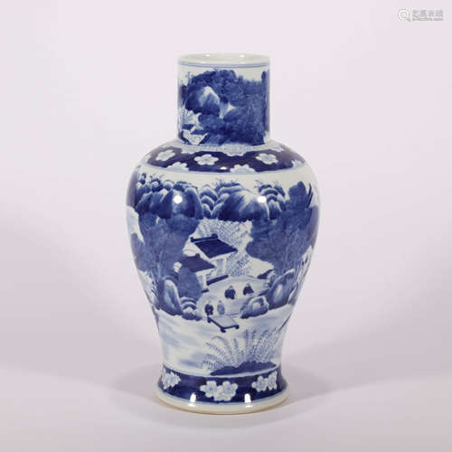 A Blue and White Landscape and Figure Globular Vase