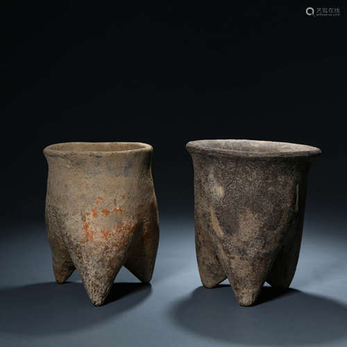 Two Pottery Tripod Censers