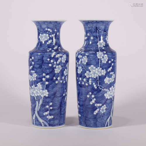 A Pair of Blue and White Plum Blossom Vases