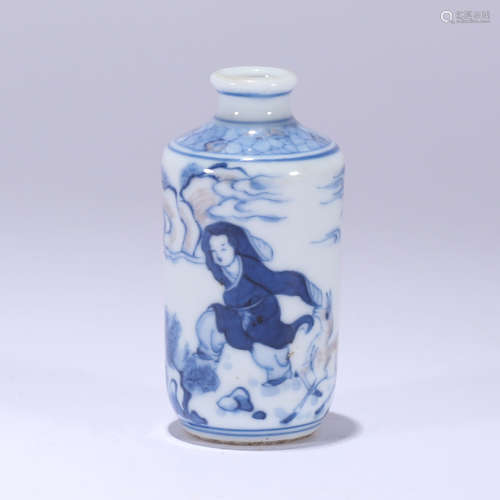 An Underglaze Blue and Copper Red Glaze Figure Snuff Bottle