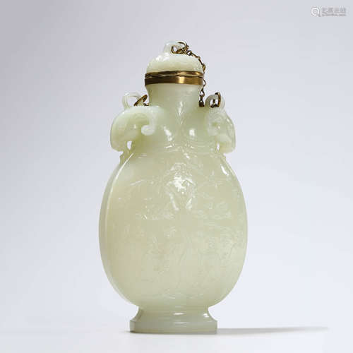 A Gold Coating White Jade Ram-Form Vase and Cover