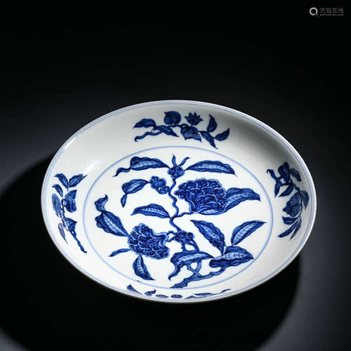 A Blue and White Floral Plate