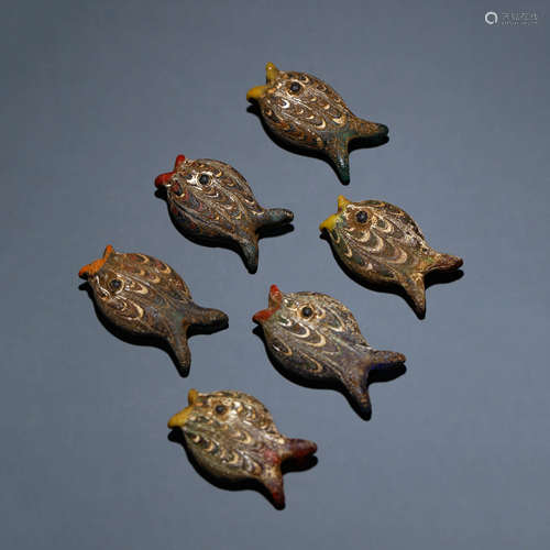 Set of Six Glass Fish-Form Beads