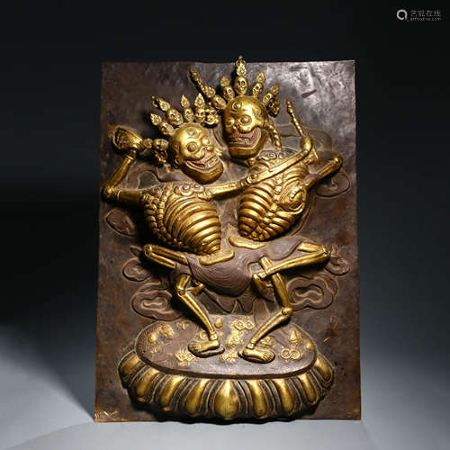 A Gilt Bronze Shituolin Panel