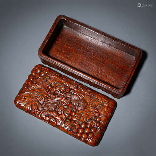 A Carved Huali Wood Stationery Box