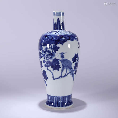 A Blue and White Flower and Bird Meiping Vase