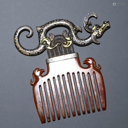 A Gold and Silver Inlaying Agate Comb