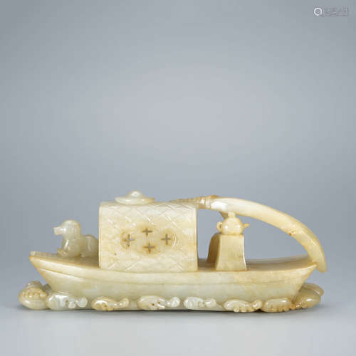 A Carved Jade Boat Ornament