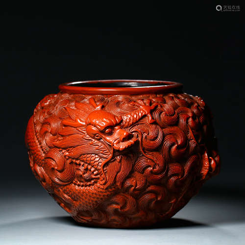 A Carved Lacquer Dragon Alms Bowl