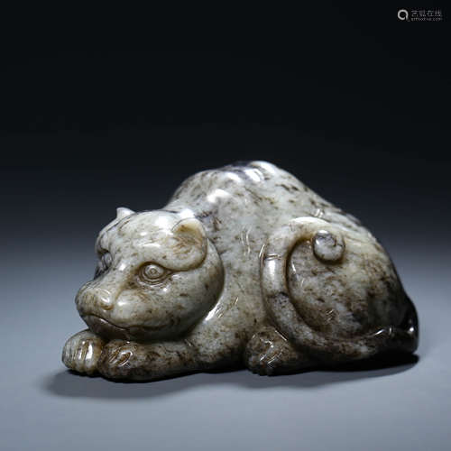 A Carved Greyish Jade Mythical Beast