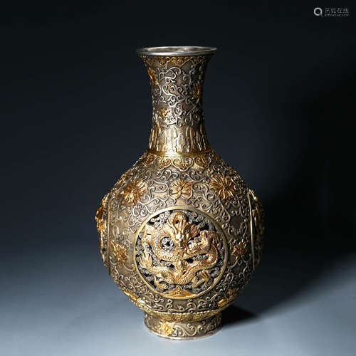 A Gilt Bronze Flower and Dragon Globular Vase