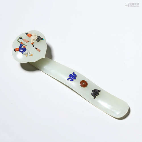 A Hardstone Inlaid White Jade Ruyi Scepter