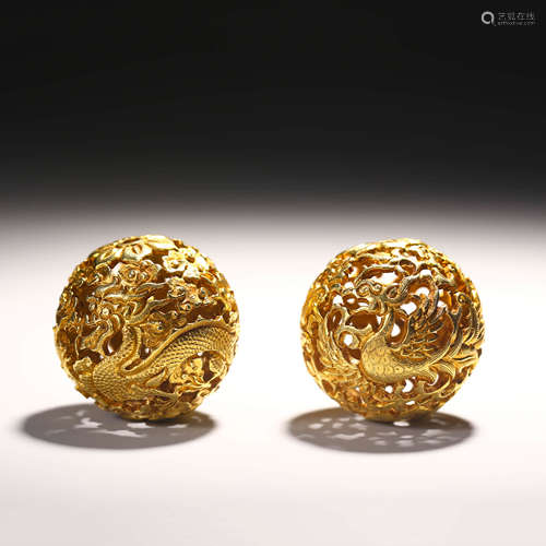 A Pair of Two Gold Openwork Parfumiers