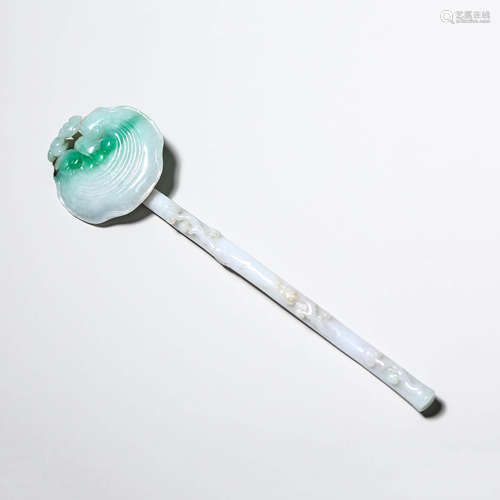 A Mottled Jadeite Ruyi Sceptre