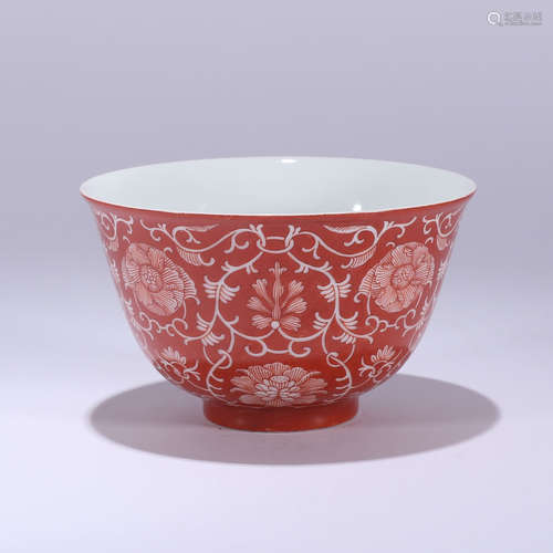 An Iron Red Glaze Peony Bowl