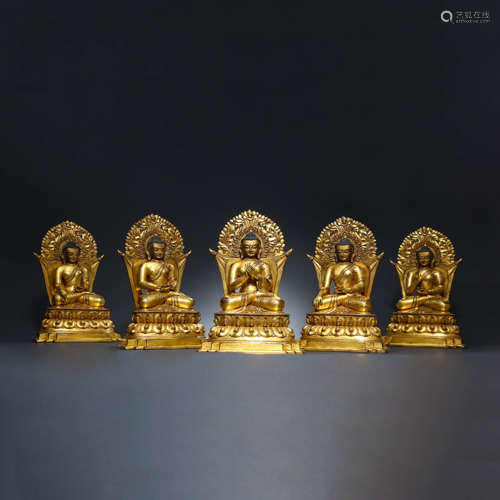 Five Gilt Bronze Buddhas