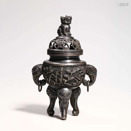 A Silver Tripod Censer and Cover