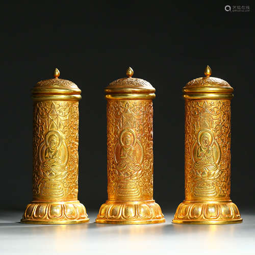 Three Silver Gilding Scripture Tubes