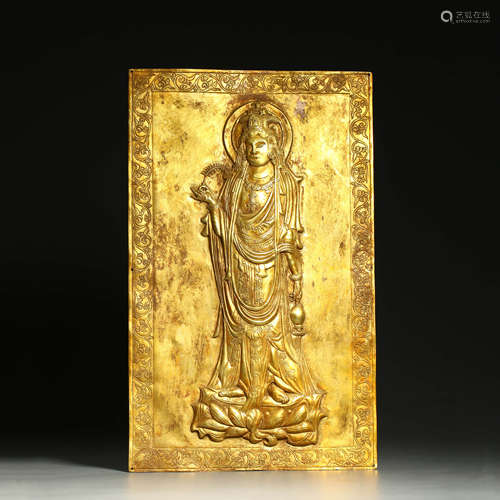 A Silver Gilding Guanyin Plate