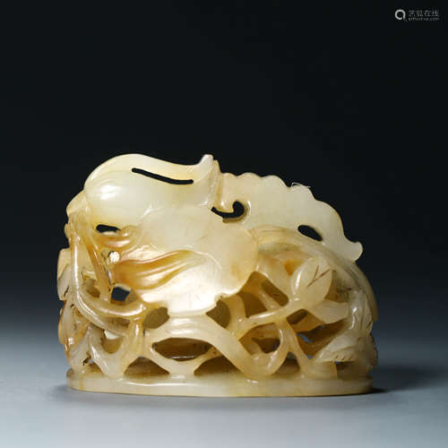 A Carved Jade Flower and Bird Finial