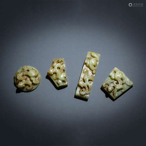 Set of Four Carved Jade Sword Fittings