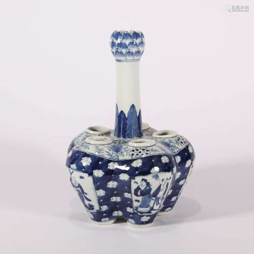 A Blue and White Eight Immortals Five-Spouts Vase