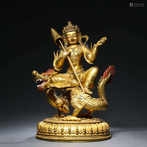 A Gilt Bronze Figure of Dragon Guanyin