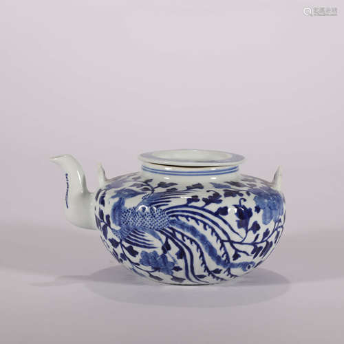 A Blue and White Phoenix Compressed Pot